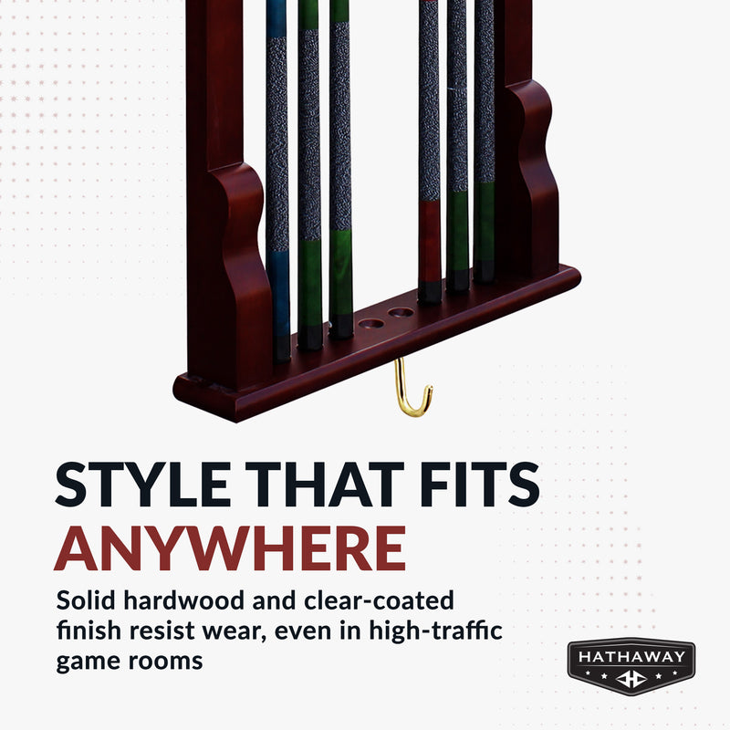 Hathaway Vintage Wall Billiard Cue Rack - Mahogany Finish — image 6