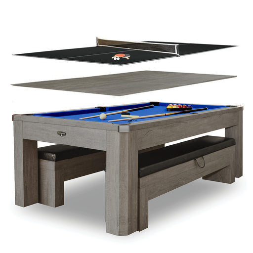 Hathaway Newport 7-ft Pool Table Combo Set with Benches - Rustic Grey with Blue Felt — image 2