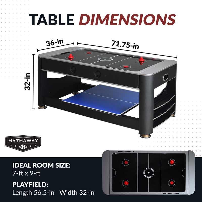 Hathaway Triple Threat 6-ft Air Hockey 3-in-1 Rotating Multi-Game Table and Cabinet — image 3
