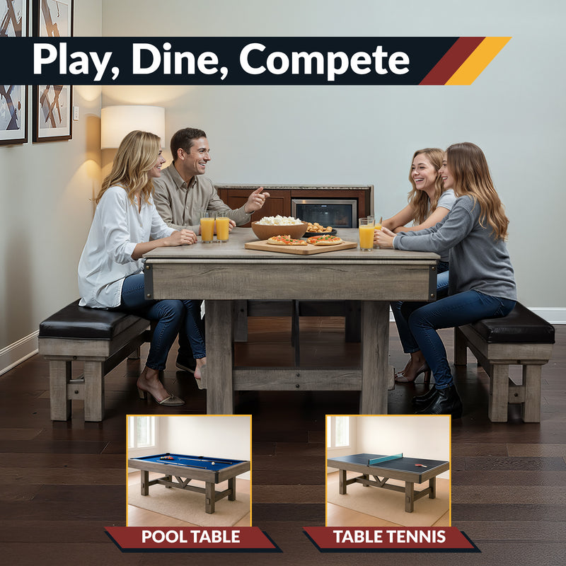 Hathaway Logan 7-ft Pool Table Combo Set with Benches - Rustic Gray with Blue Felt — image 7
