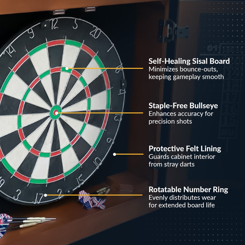 Hathaway Farmington Bristle Dartboard and Cabinet Set - Walnut Finish — image 4