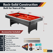Hathaway Maverick 7-ft Pool Table with Table Tennis Top - Black with Red Felt — image 4