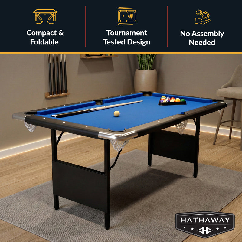 Hathaway Fairmont 6-ft Portable Pool Table - Black with Blue Felt — image 3