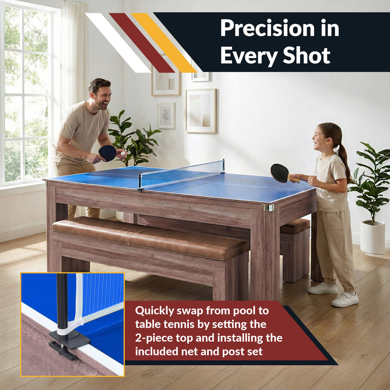 Hathaway Newport 7-ft Pool Table Combo Set with Benches - Light Oak with Red Felt — image 5