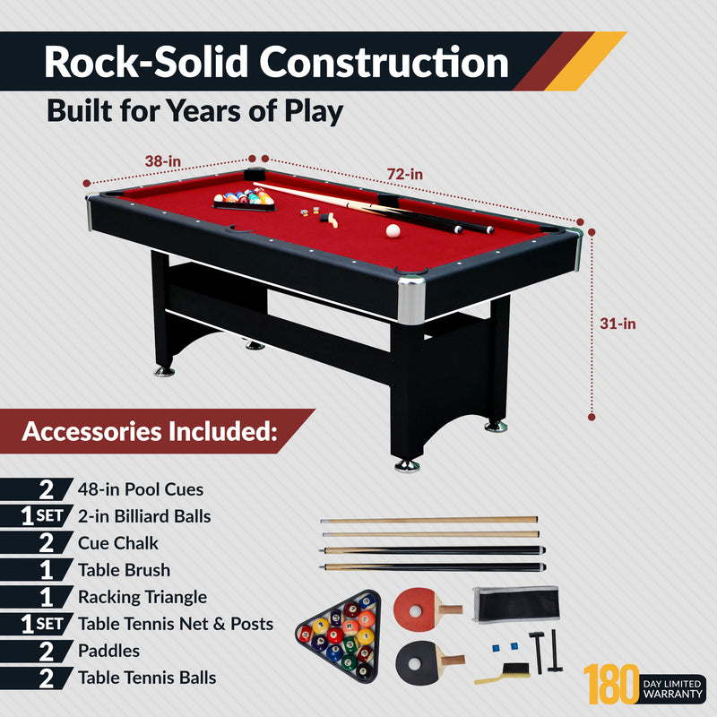 Hathaway Spartan 6-ft Pool Table with Table Tennis Top - Black with Red Felt — image 4