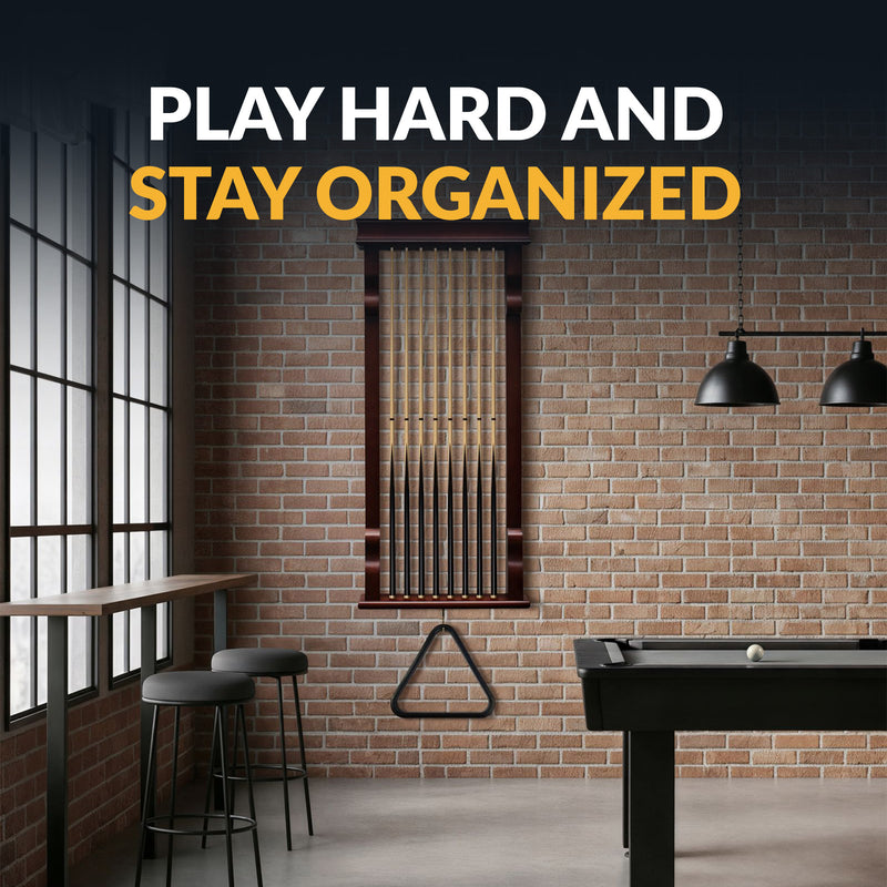 Hathaway Vintage Wall Billiard Cue Rack - Mahogany Finish — image 5