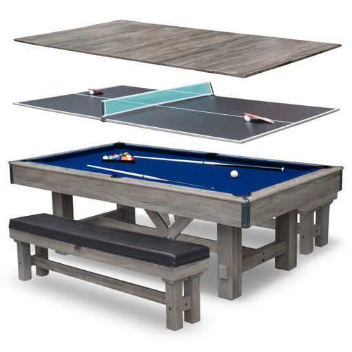 Hathaway Logan 7-ft Pool Table Combo Set with Benches - Rustic Gray with Blue Felt — image 1