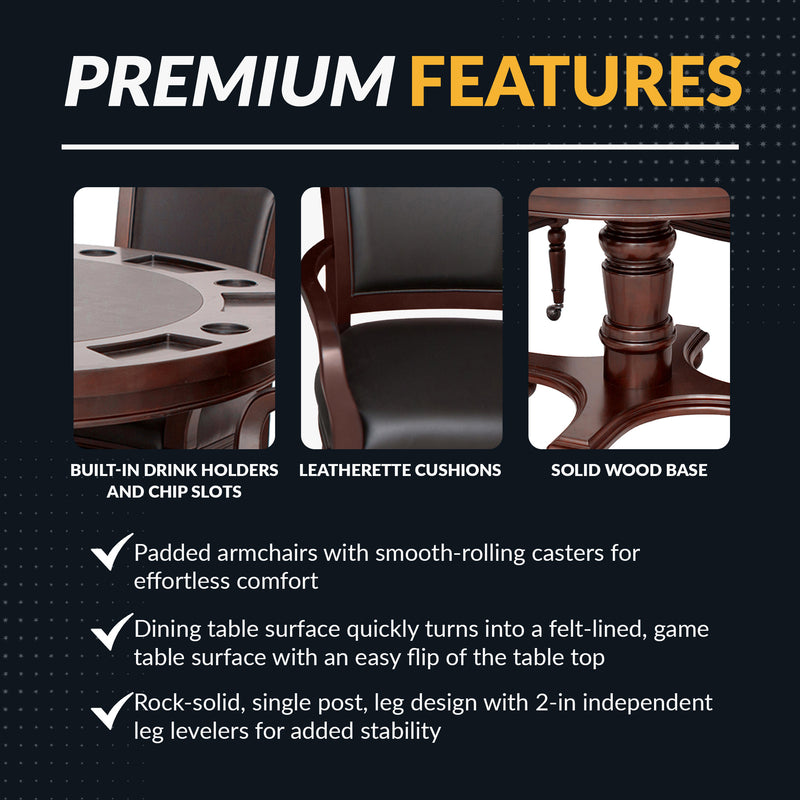 Hathaway Bridgeport 48-in Poker Table and Dining Top with 4 Arm Chairs - Walnut Finish — image 6