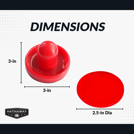 Top view of red 3-inch ABS air hockey striker with deep finger-well grip