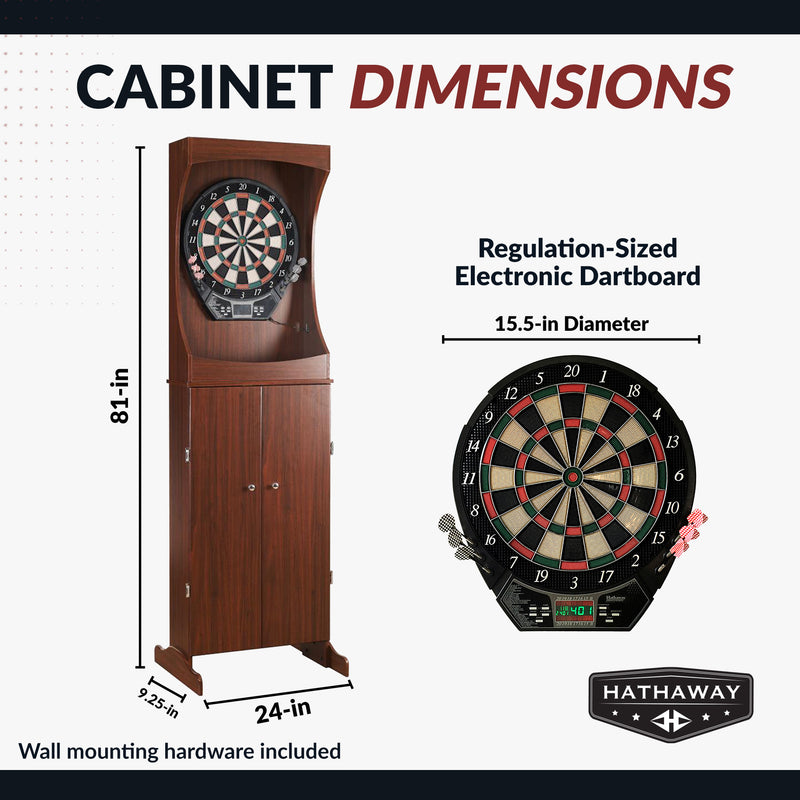 Hathaway Outlaw Electronic Dartboard and 81-in Free-Standing Cabinet - Cherry Finish — image 3