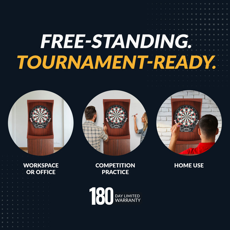 Hathaway Outlaw Electronic Dartboard and 81-in Free-Standing Cabinet - Cherry Finish — image 6
