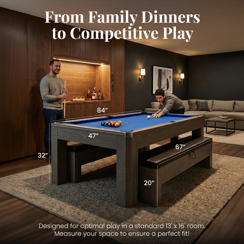 Hathaway Newport 7-ft Pool Table Combo Set with Benches - Rustic Grey with Blue Felt — image 4