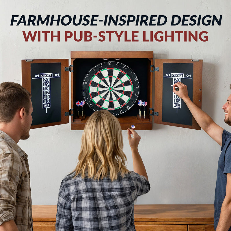 Hathaway Farmington Bristle Dartboard and Cabinet Set - Walnut Finish — image 5