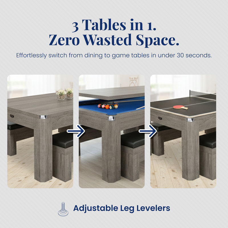 Hathaway Newport 7-ft Pool Table Combo Set with Benches - Rustic Grey with Blue Felt — image 3