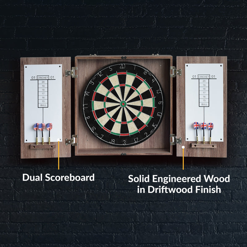 Hathaway Winchester Bristle Dartboard and Cabinet Set - Driftwood Finish — image 8