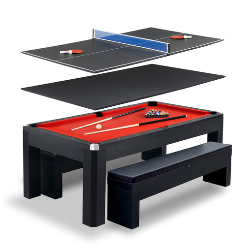 Hathaway Park Avenue 7-ft Pool Table Combo Set with Benches - Black with Red Felt — image 2