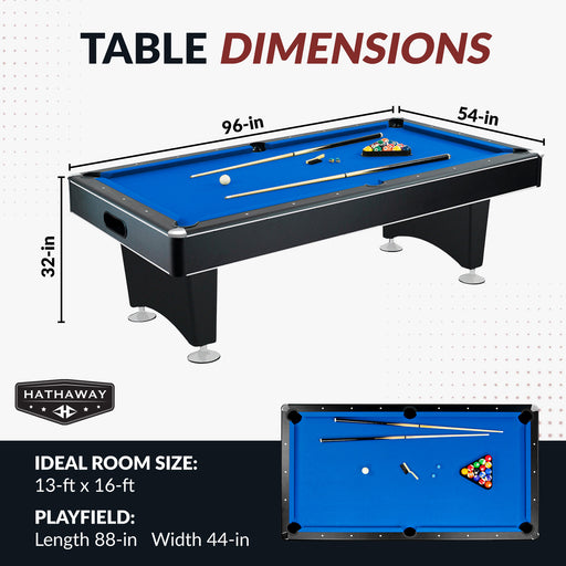 Hathaway Hustler 8-ft Pool Table with Ball Return - Black with Blue Felt — image 2