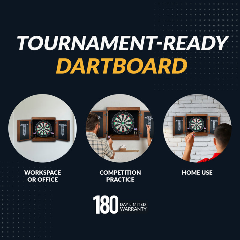 Hathaway Farmington Bristle Dartboard and Cabinet Set - Walnut Finish — image 6