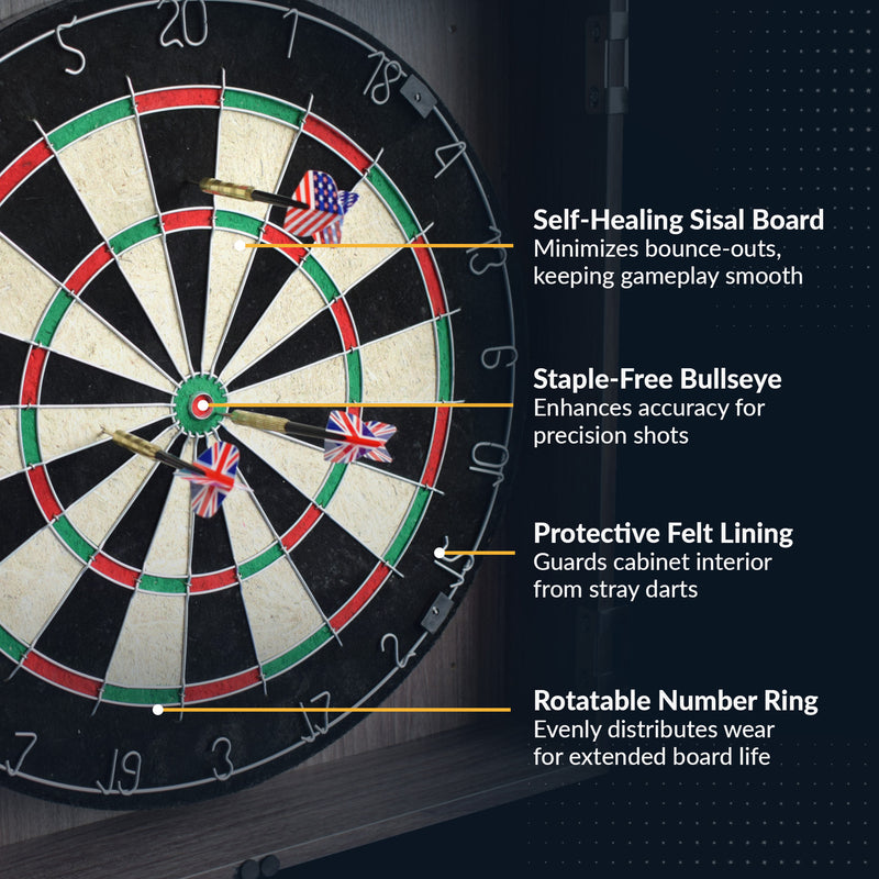 Hathaway Winchester Bristle Dartboard and Cabinet Set - Driftwood Finish — image 4