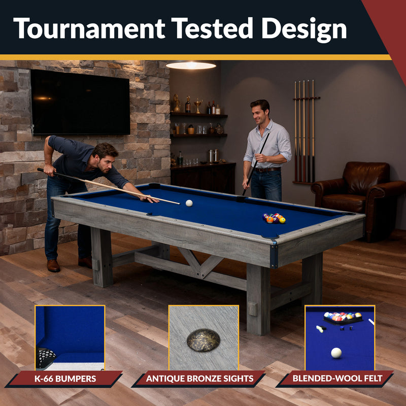 Hathaway Logan 7-ft Pool Table Combo Set with Benches - Rustic Gray with Blue Felt — image 5