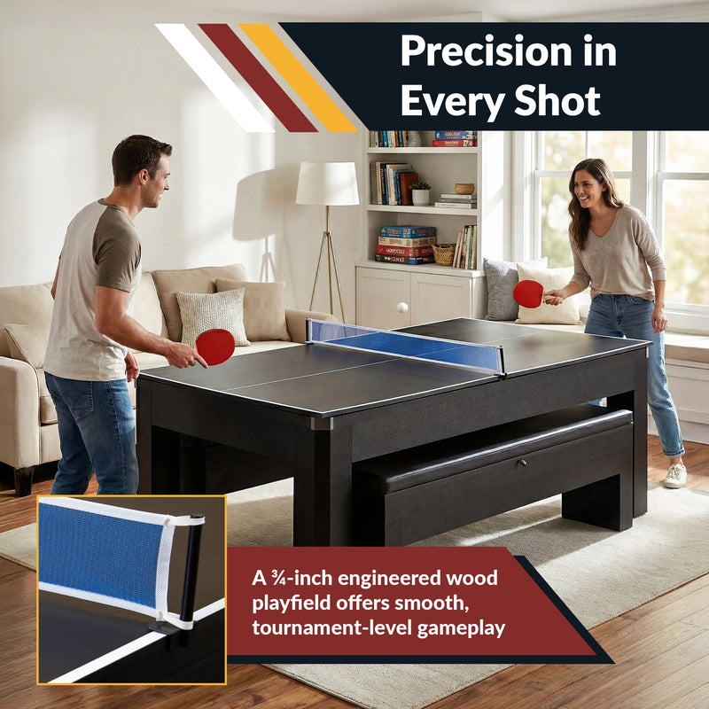 Hathaway Park Avenue 7-ft Pool Table Combo Set with Benches - Black with Red Felt — image 6