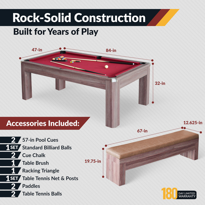 Hathaway Newport 7-ft Pool Table Combo Set with Benches - Light Oak with Red Felt — image 3
