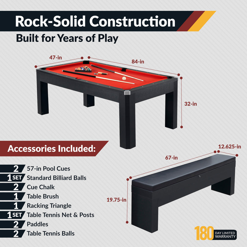 Hathaway Park Avenue 7-ft Pool Table Combo Set with Benches - Black with Red Felt — image 4