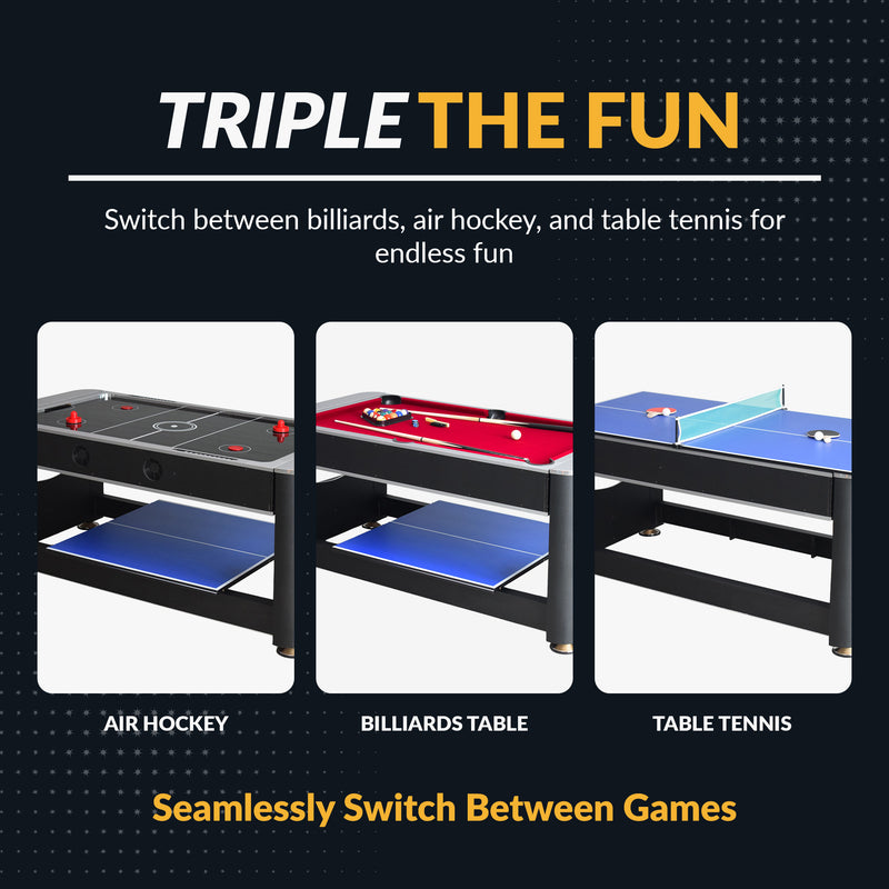 Hathaway Triple Threat 6-ft Air Hockey 3-in-1 Rotating Multi-Game Table and Cabinet — image 4
