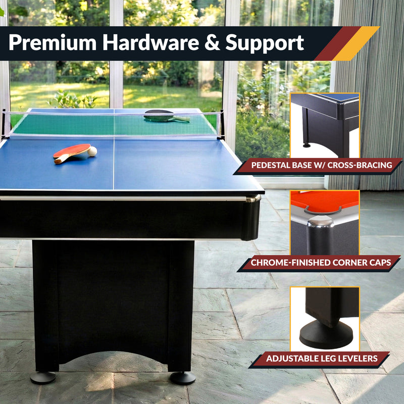 Hathaway Maverick 7-ft Pool Table with Table Tennis Top - Black with Red Felt — image 7