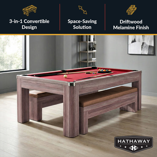 Hathaway Newport 7-ft Pool Table Combo Set with Benches - Light Oak with Red Felt — image 2