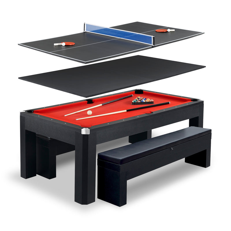 Hathaway Park Avenue 7-ft Pool Table Combo Set with Benches - Black with Red Felt — image 1