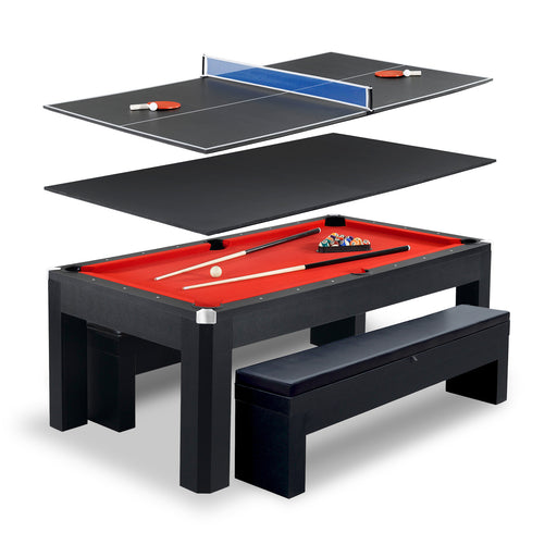 Hathaway Park Avenue 7-ft Pool Table Combo Set with Benches - Black with Red Felt — image 1