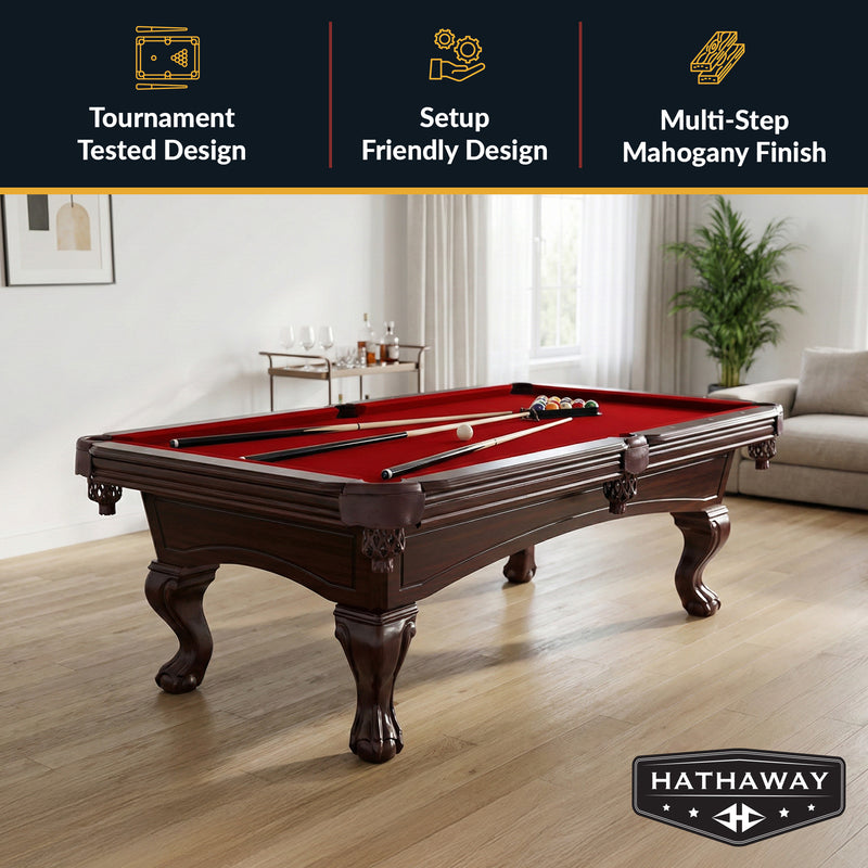 Hathaway Augusta 8-ft Pool Table - Mahogany Finish with Red Felt — image 3