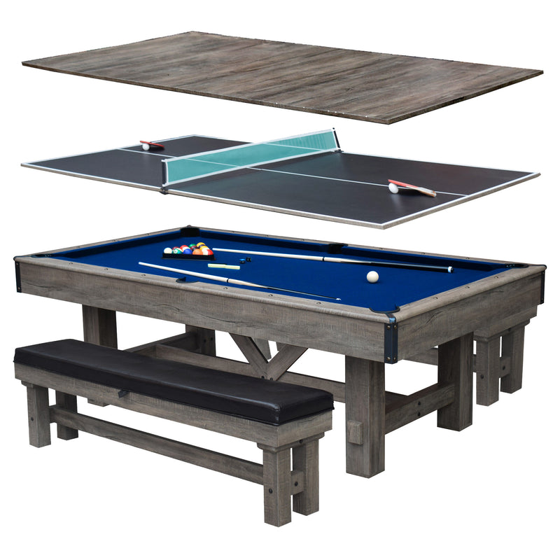 Hathaway Logan 7-ft Pool Table Combo Set with Benches - Rustic Gray with Blue Felt — image 2
