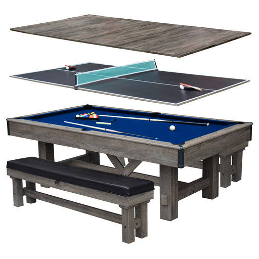 Hathaway Logan 7-ft Pool Table Combo Set with Benches - Rustic Gray with Blue Felt — image 2