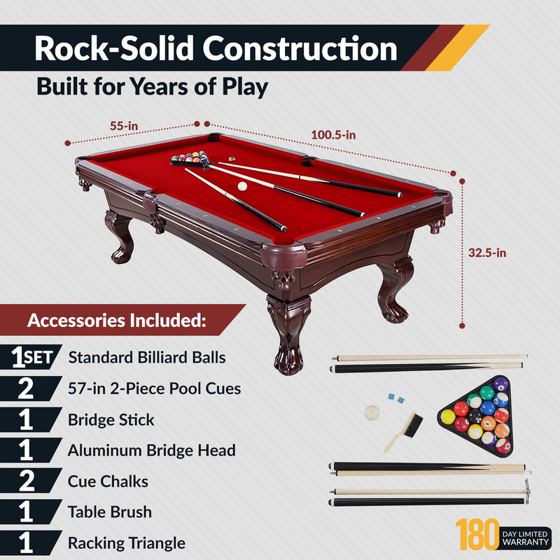 Hathaway Augusta 8-ft Pool Table - Mahogany Finish with Red Felt — image 4