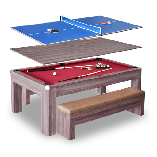 Hathaway Newport 7-ft Pool Table Combo Set with Benches - Light Oak with Red Felt — image 1