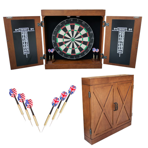 Hathaway Farmington Bristle Dartboard and Cabinet Set - Walnut Finish — image 2