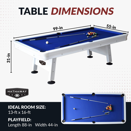 Hathaway Alpine 8-ft Outdoor Pool Table - White with Blue Felt — image 2