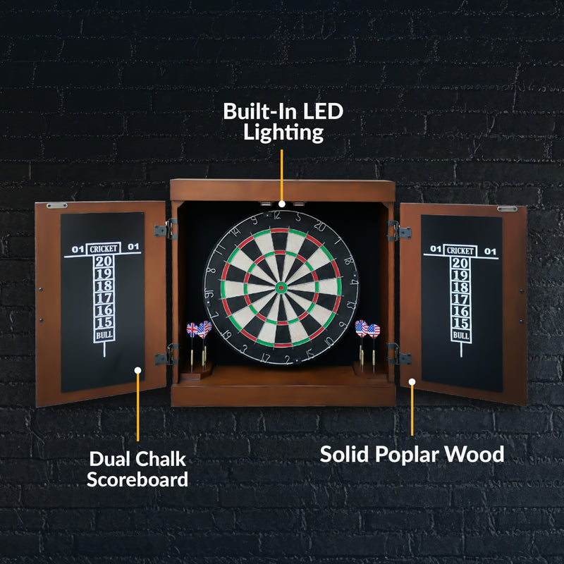 Hathaway Farmington Bristle Dartboard and Cabinet Set - Walnut Finish — image 8
