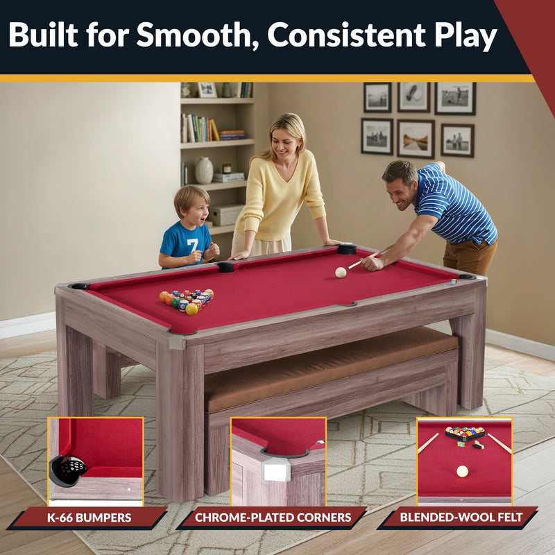 Hathaway Newport 7-ft Pool Table Combo Set with Benches - Light Oak with Red Felt — image 4