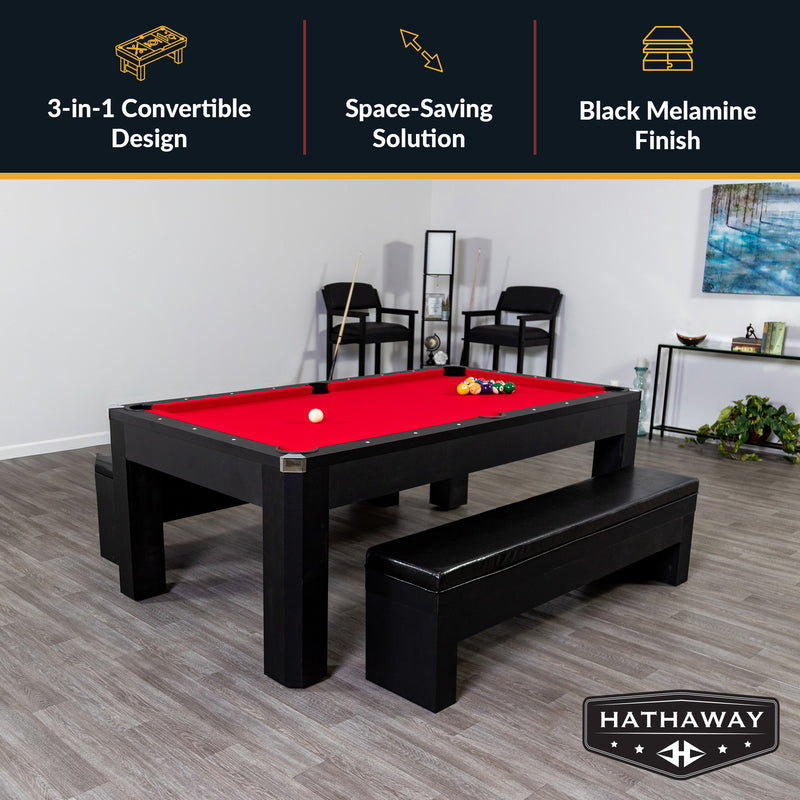 Hathaway Park Avenue 7-ft Pool Table Combo Set with Benches - Black with Red Felt — image 3