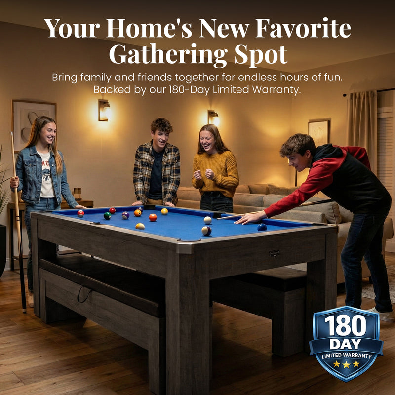 Hathaway Newport 7-ft Pool Table Combo Set with Benches - Rustic Grey with Blue Felt — image 8