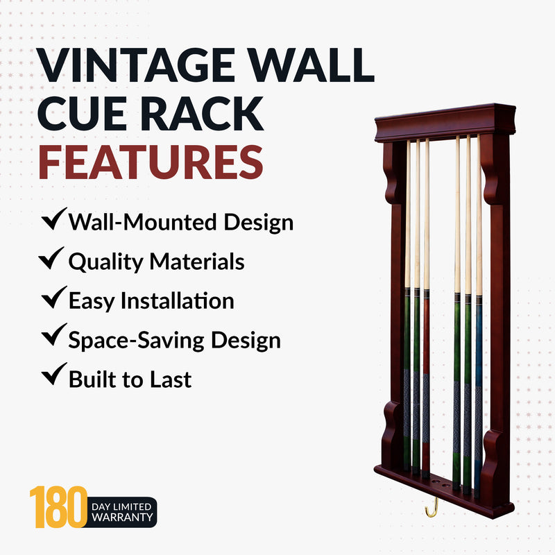 Hathaway Vintage Wall Billiard Cue Rack - Mahogany Finish — image 4