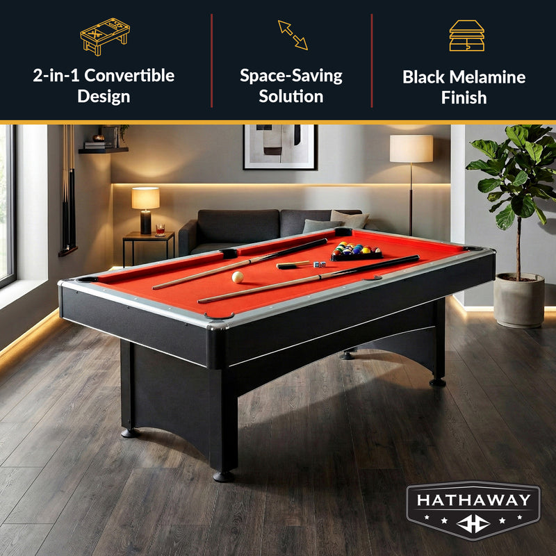 Hathaway Maverick 7-ft Pool Table with Table Tennis Top - Black with Red Felt — image 3