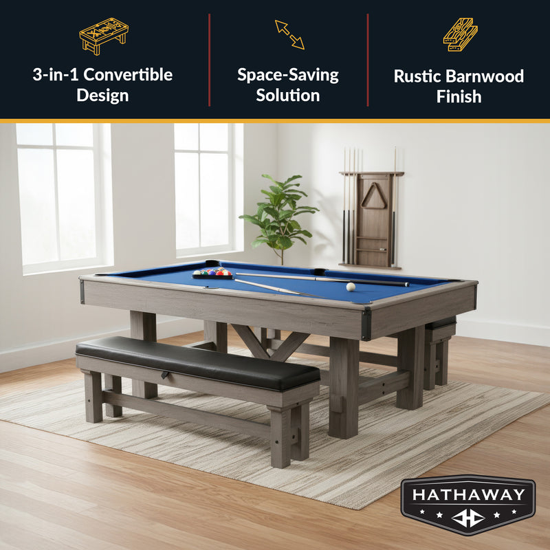 Hathaway Logan 7-ft Pool Table Combo Set with Benches - Rustic Gray with Blue Felt — image 3