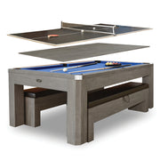 Hathaway Newport 7-ft Pool Table Combo Set with Benches - Rustic Grey with Blue Felt — image 1