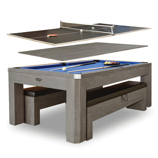 Hathaway Newport 7-ft Pool Table Combo Set with Benches - Rustic Grey with Blue Felt — image 1